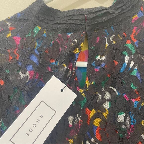 Rhode Caroline Lace Mini Dress Micro Black With Colorful Lining Rainbow XS NWT - Picture 11 of 13
